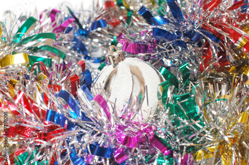 Christmas tinsel with a white toy