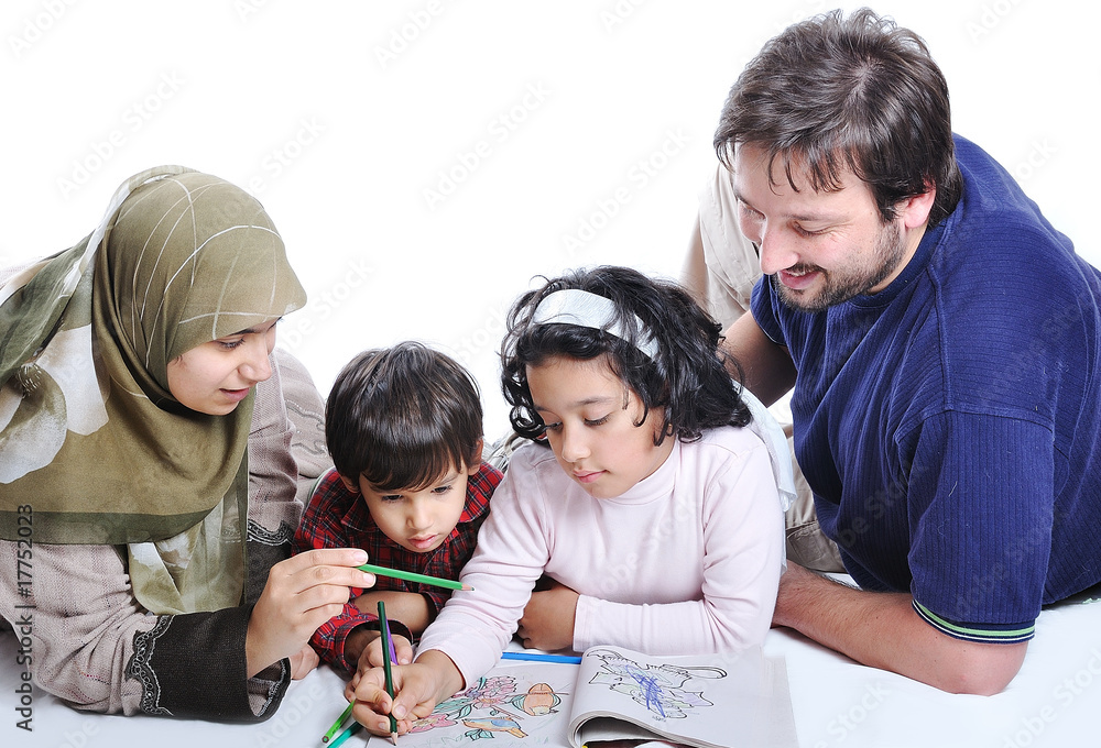 Happy family with several members in education process Happy family with several members in education process
