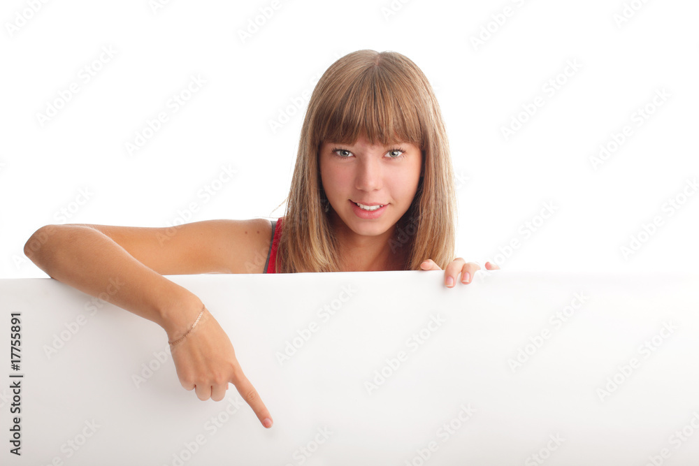 Beautiful woman with empty blank Beautiful woman with empty blank
