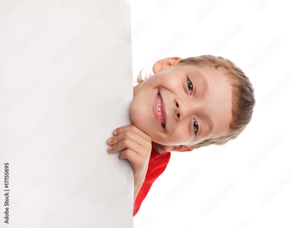 Happy boy with the empty blank