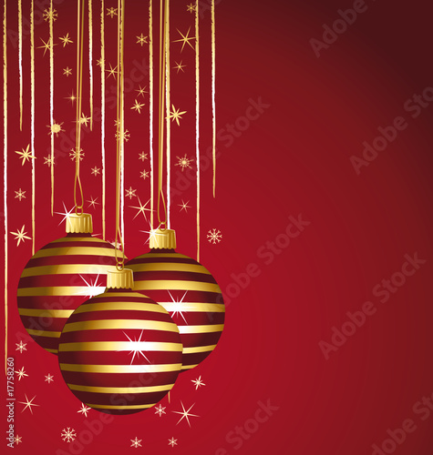 Three beautiful red and gold striped christmas balls