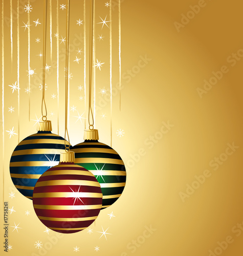 Three beautiful and colorful striped christmas balls