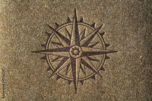 Photography Compass rose on wood texture