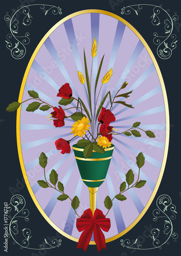 ancient vase with the flowers and abstract pattern