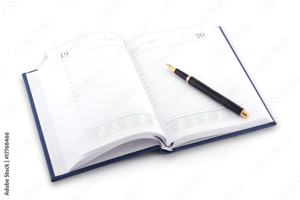 Agenda and pen on white background Agenda and pen on white background