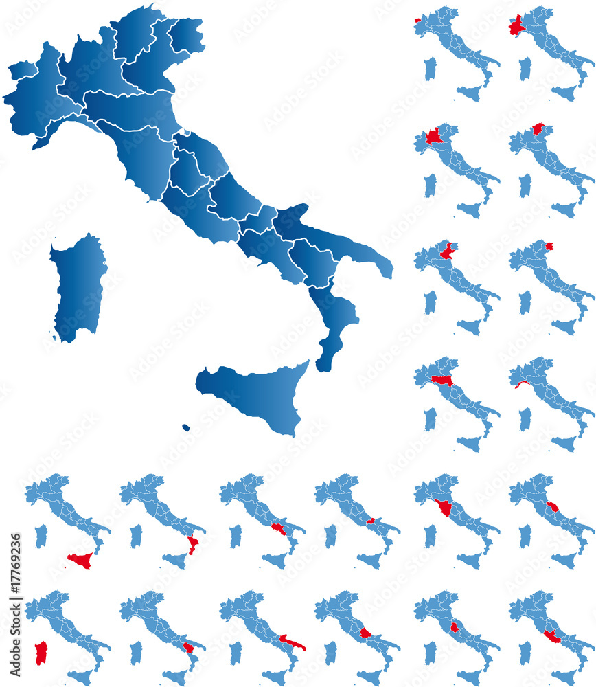 italia 20 regioni - obrazy, fototapety, plakaty 