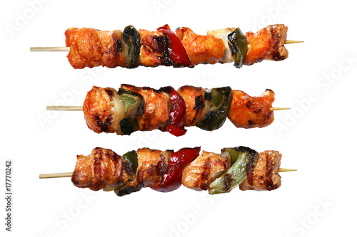 Juicy kabobs on white background