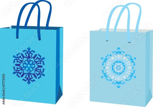 Blue packages with a snowflake, for purchases