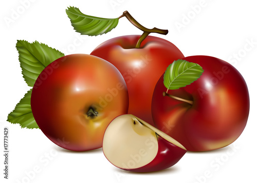 Vector. Apples with green leaves.