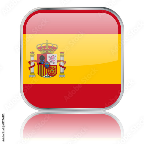 Spanish Square Flag Button (vector with reflection)