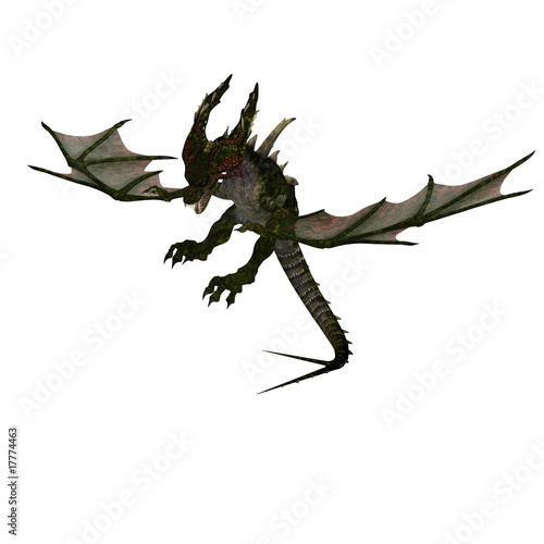 giant terrifying dragon with wings and horns attacks