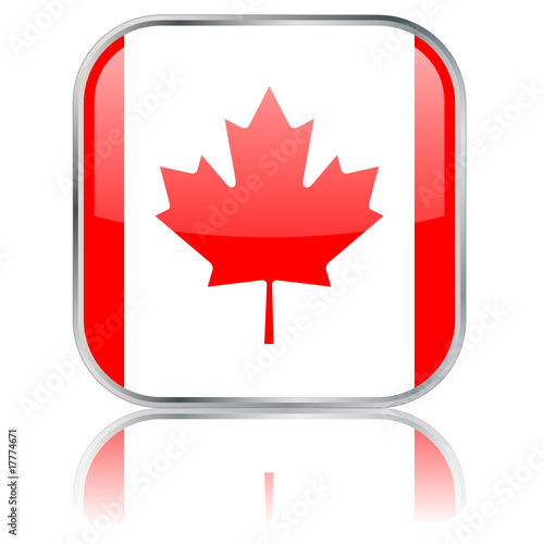 Canadian Square Flag Button (vector with reflection)
