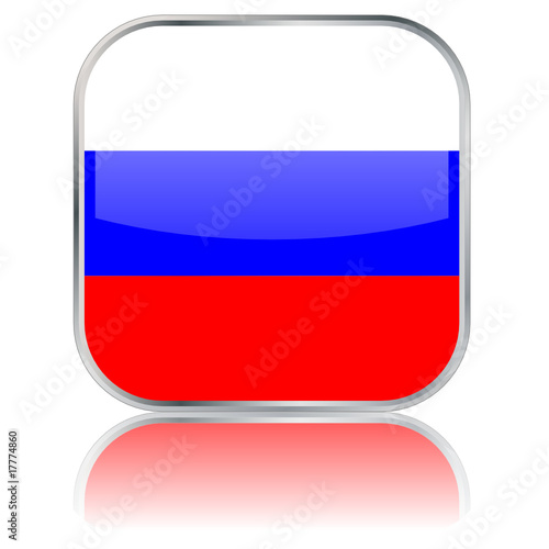 Russian Square Flag Button (vector with reflection)