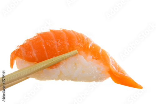 Sushi and chopsticks isolated on white