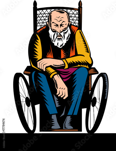 Old handicapped man sitting on wheelchair