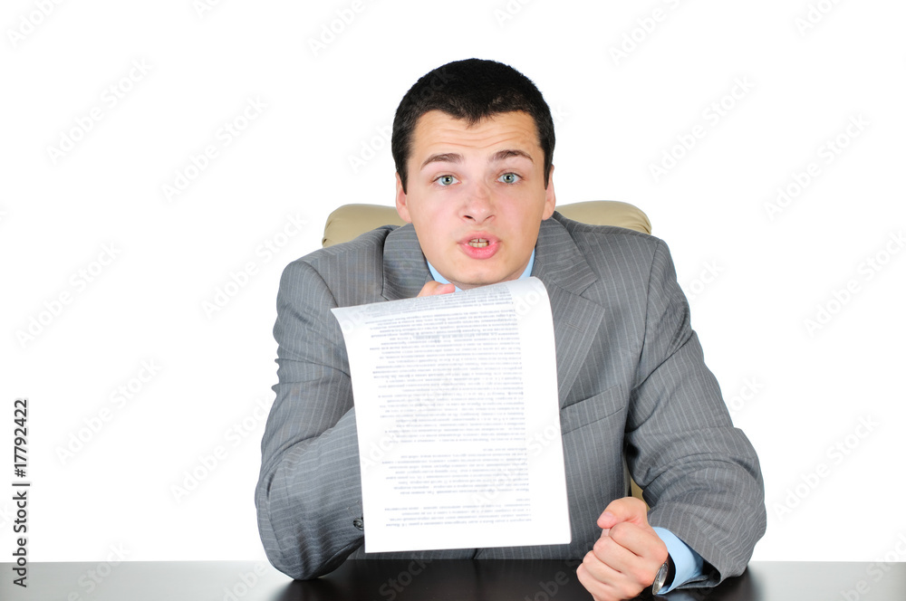 Angry Business man at work isolated on white background Angry Business man at work isolated on white background