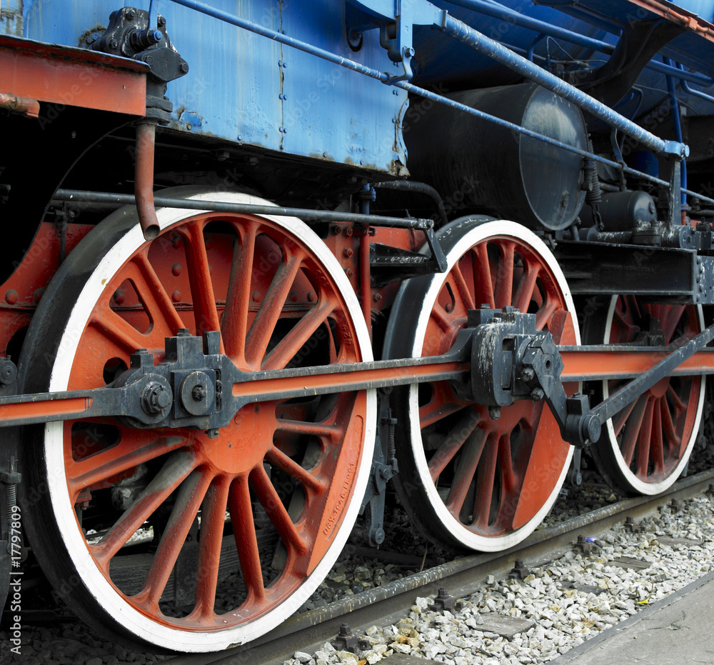 detail of steam locomotive 11-022 in Belgrade, Serbia