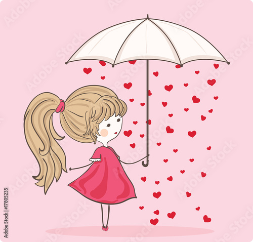 girl with umbrella in heart rain