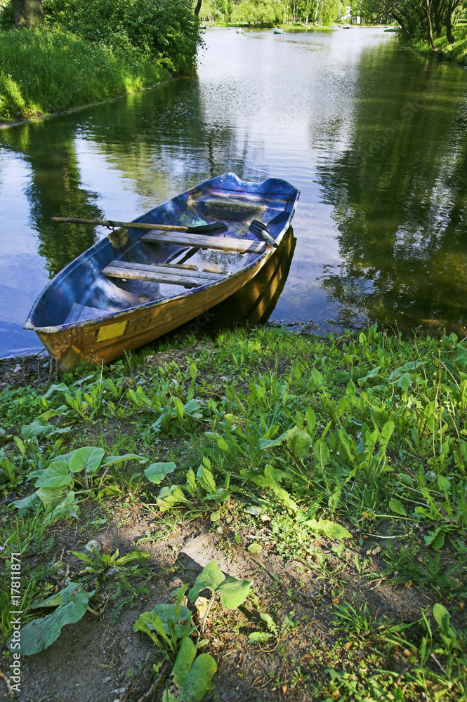 Boat at lake shore
