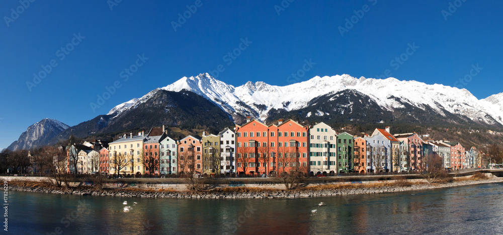 Colorful Houses at Inn Riverside, Innsbruck, Austria