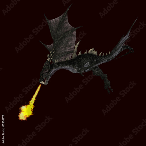 giant terrifying dragon with wings and horns attacks