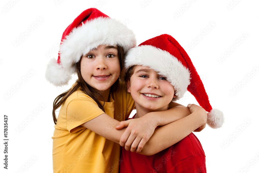 Kids in disguise Santa Claus isolated on white background Kids in disguise Santa Claus isolated on white background