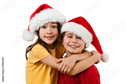 Kids in disguise Santa Claus isolated on white background