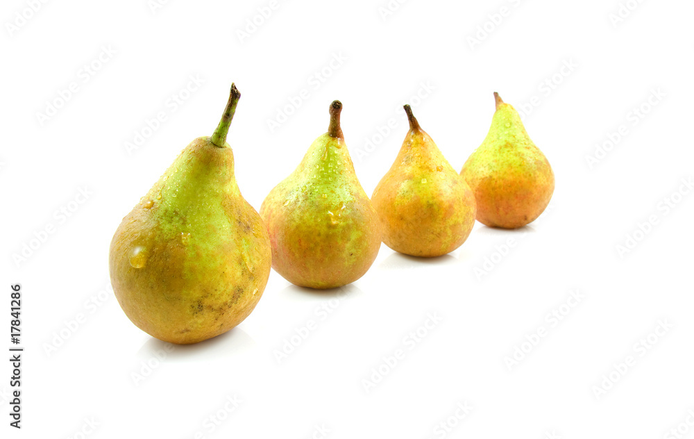 Four pears in a row over white background Four pears in a row over white background