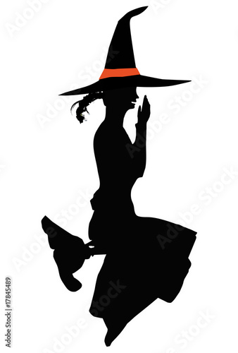 a sympathetic witch on broomstick isolated on white