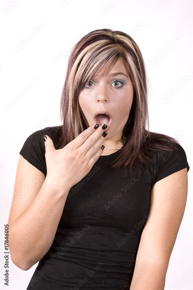 Expression girl surprised hand over mouth Expression girl surprised hand over mouth