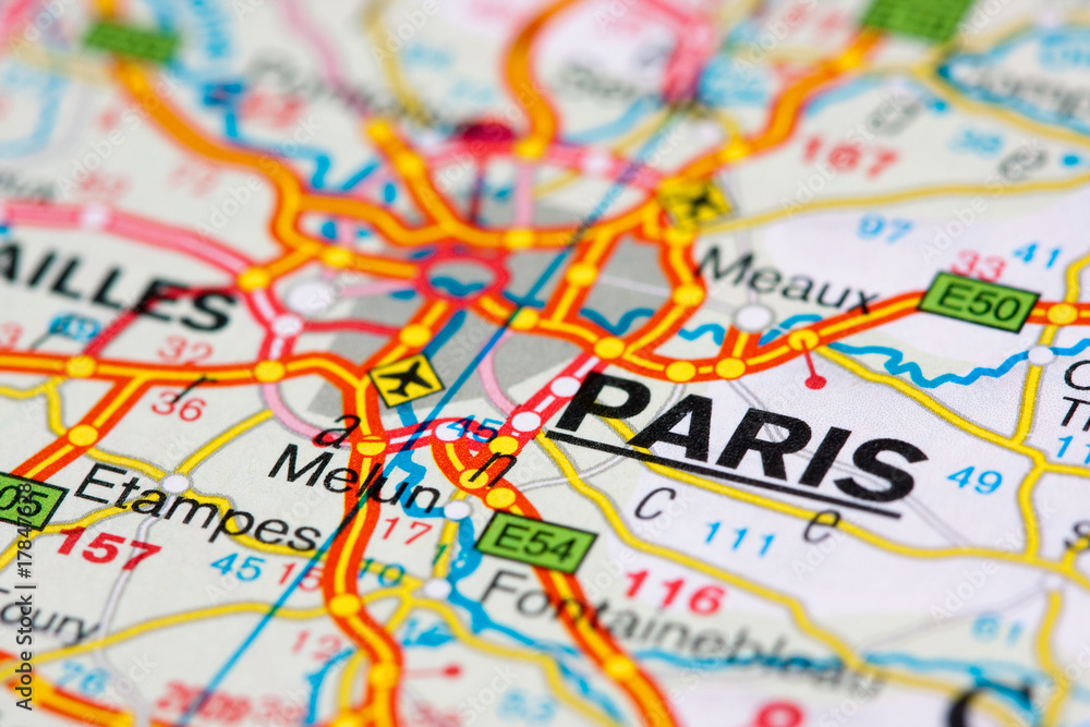 Fototapeta premium Road map around Paris