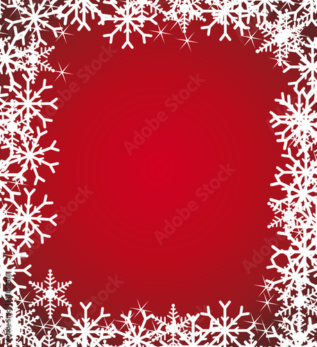 Snowflakes frame on a red background