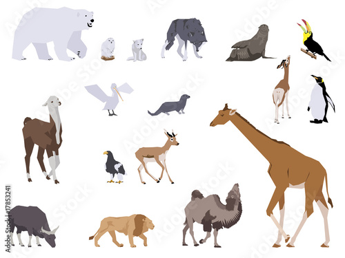 set of wild animals, collage style drawing photo
