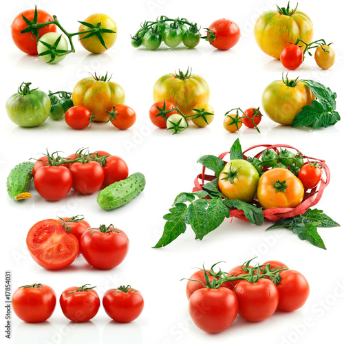 Set of Ripe Red and Yellow Tomatoes Isolated on White © Serhiy Shullye