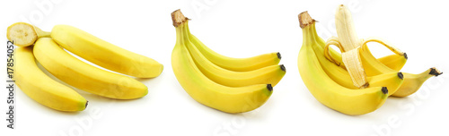 Set of Ripe Yellow Bananas Isolated on White