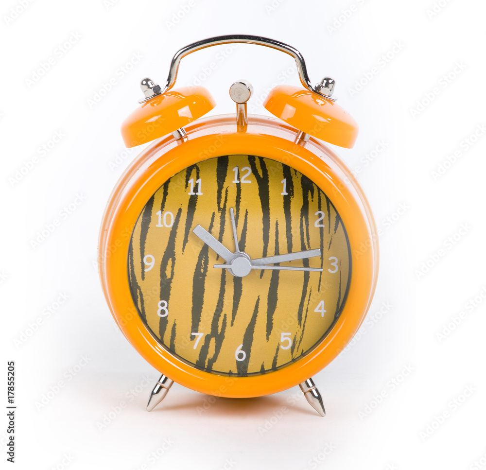 stylish orange alarm clock over white background stylish orange alarm clock over white background