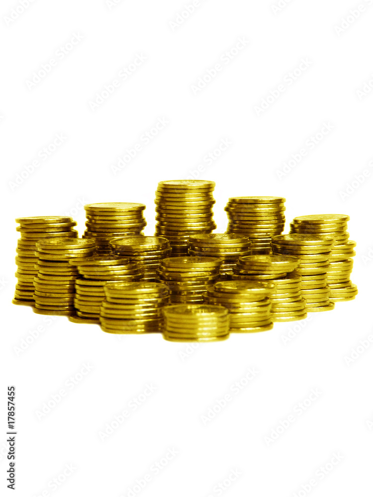 Stacks of gold coins, isolated over white background. Stacks of gold coins, isolated over white background.