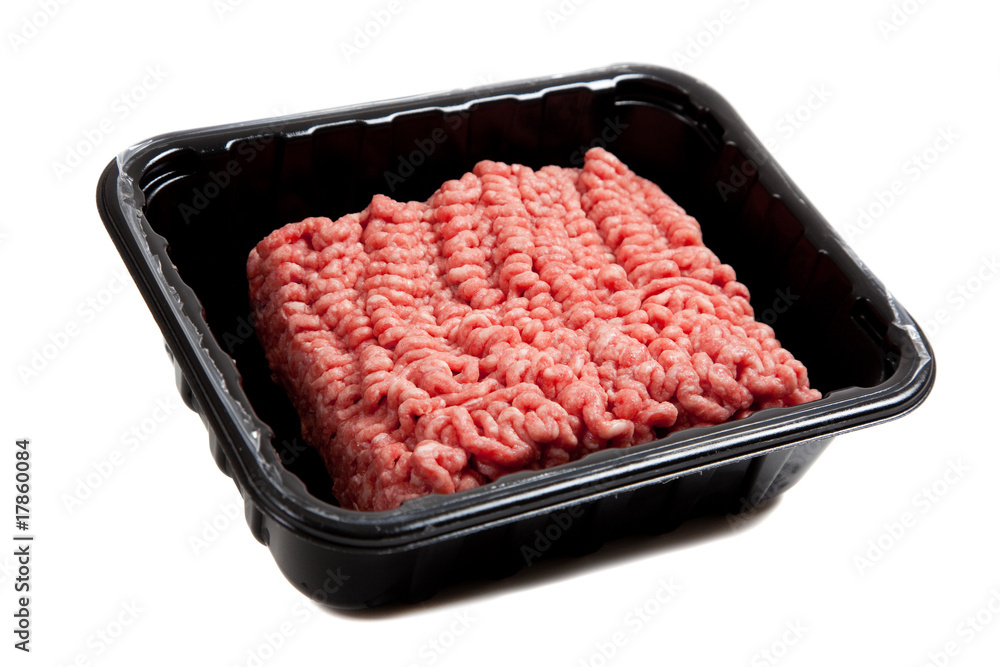Raw hamburger meat on white Raw hamburger meat on white