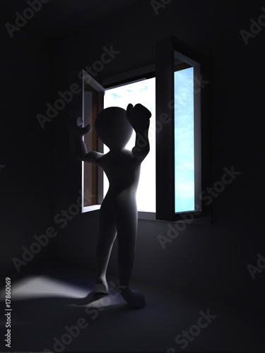 Man looking through the open window