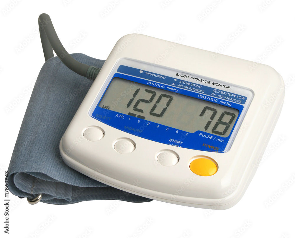 Digital blood pressure gauge over white Digital blood pressure gauge over white