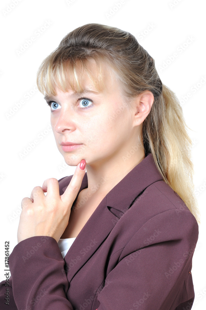 Attractive woman looking up thinking Attractive woman looking up thinking