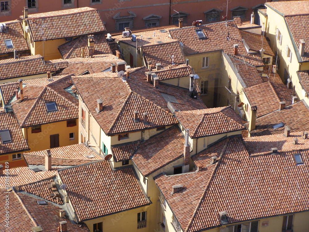 red brick roofs in Bologna city centre