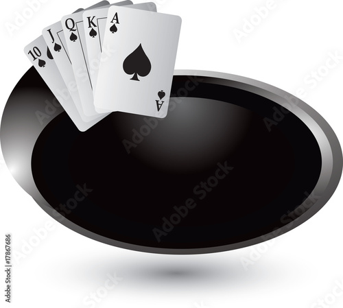 Playing cards on silver swoosh advertisement