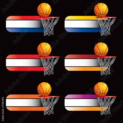 Basketball and hoop on specialized banners
