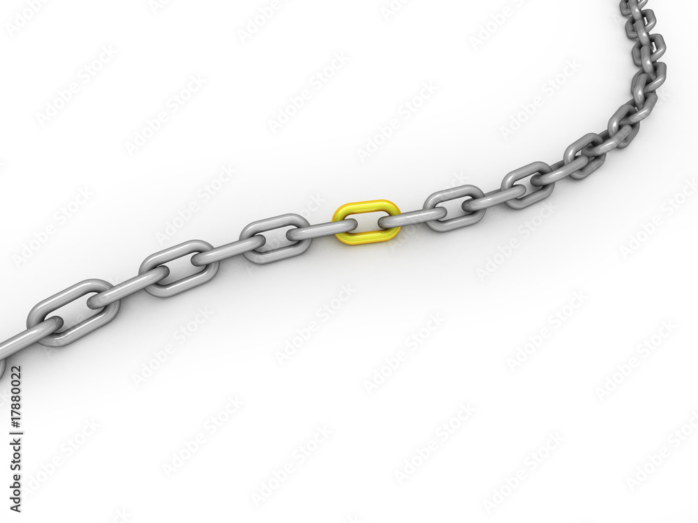 Reliability concept with chain and one gold chain link