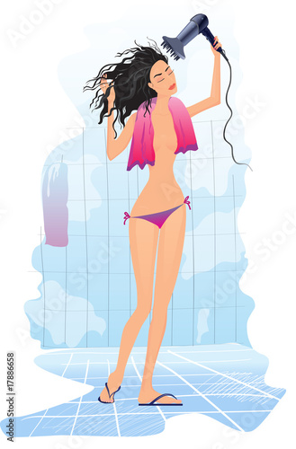 Woman with hairdryer