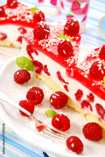 cheese cake with jelly and raspberry photo