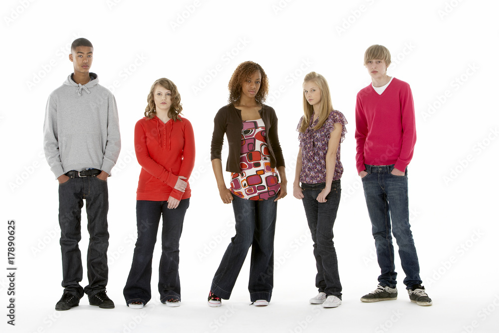 Full Length Studio Portrait Of Five Teenage Friends Full Length Studio Portrait Of Five Teenage Friends