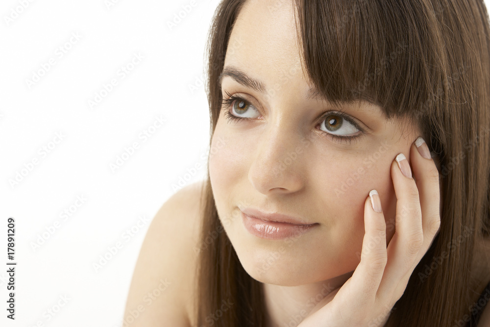 Studio Portrait Of Teenage Girl On White Background Studio Portrait Of Teenage Girl On White Background