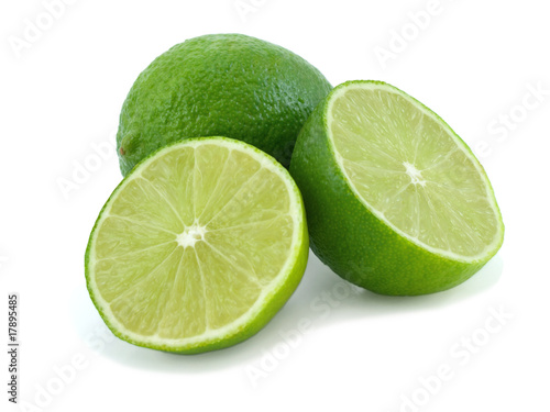 Juicy green lime  isolated on  white background.